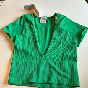 Urban Outfitters Green Crop Ribbed T-Shirt